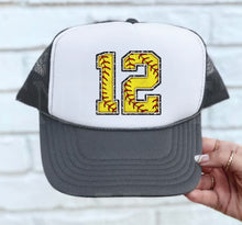 Load image into Gallery viewer, Customized Faux Chenille Foamie Trucker Hat
